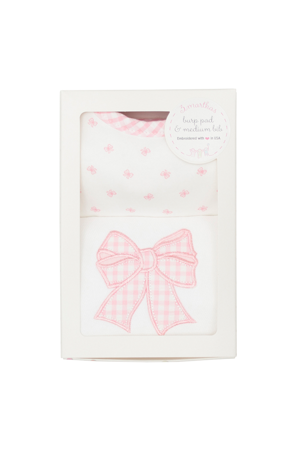 Pink Bow Medium Bib and Burp Box Set