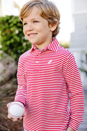 Prim and Proper Long Sleeve Polo - Richmond Red Stripe