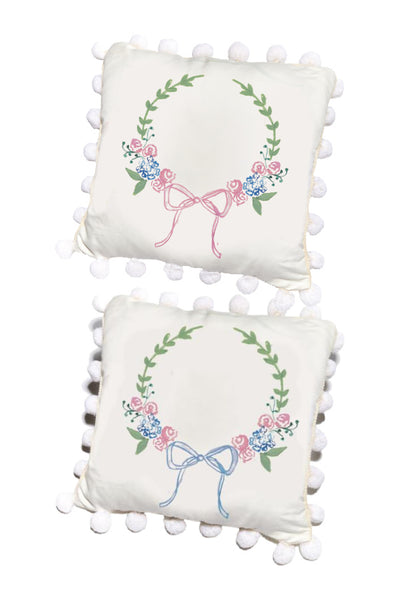 Over the Moon Monogrammable Pillow with Insert - Wreath with Bow
