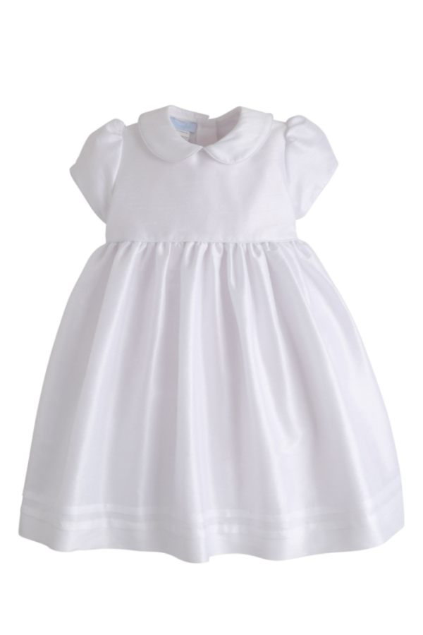 Peter Pan Formal White Dress with Blue Sash