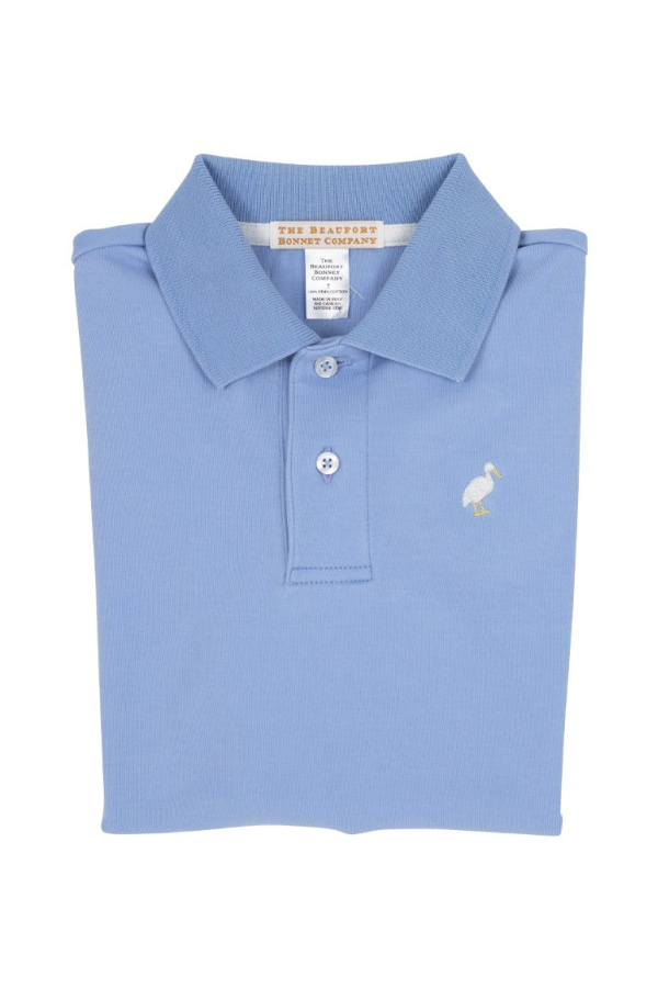 Long Sleeve Prim and Proper Polo - Beale Street Blue with Multicolor Stork