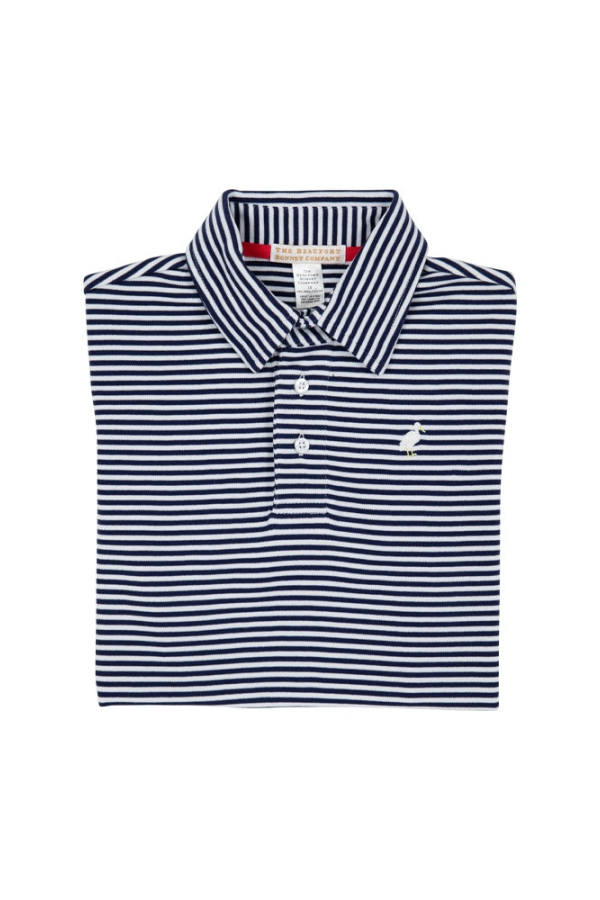 Prim and Proper Polo Nantucket Navy Stripe Short Sleeve