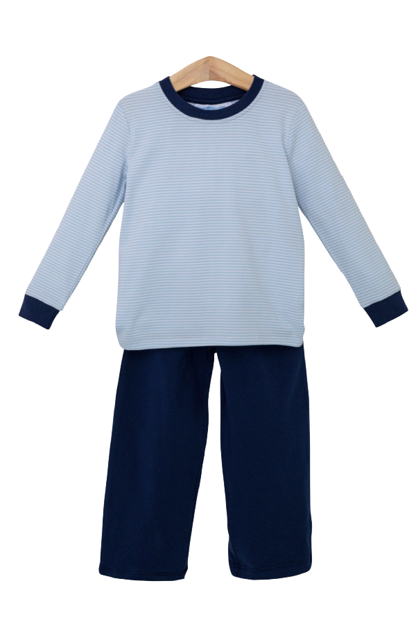 Miller Long Sleeve Pants Set - Light Blue Stripe and Navy