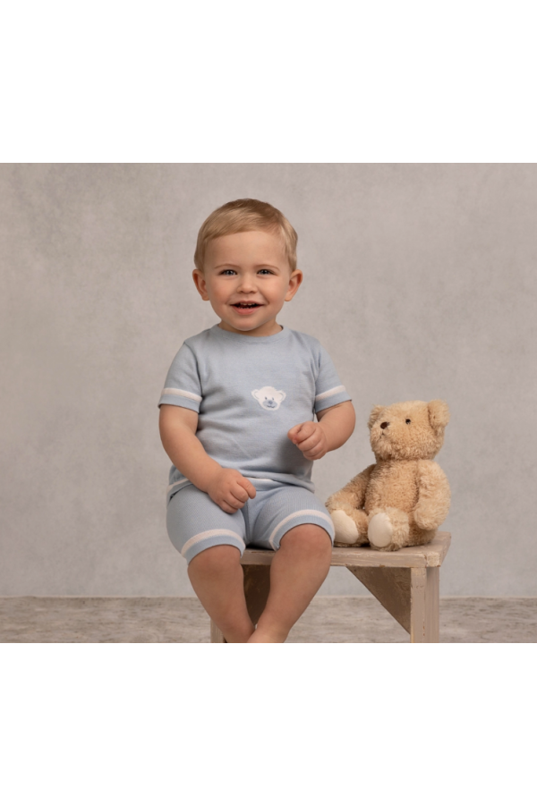 Boys Knit Teddy Bear Set - Blue