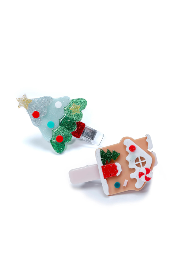 Christmas Tree + Gingerbread House Alligator Clip