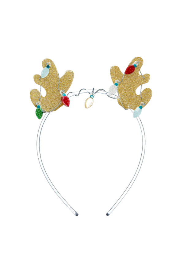 Reindeer Antlers Christmas Lights Glitter Gold Headband