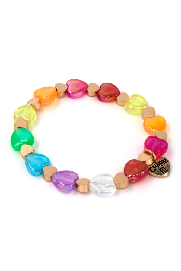 Charm It Gold Rainbow Heart Bead Stretch Bracelet