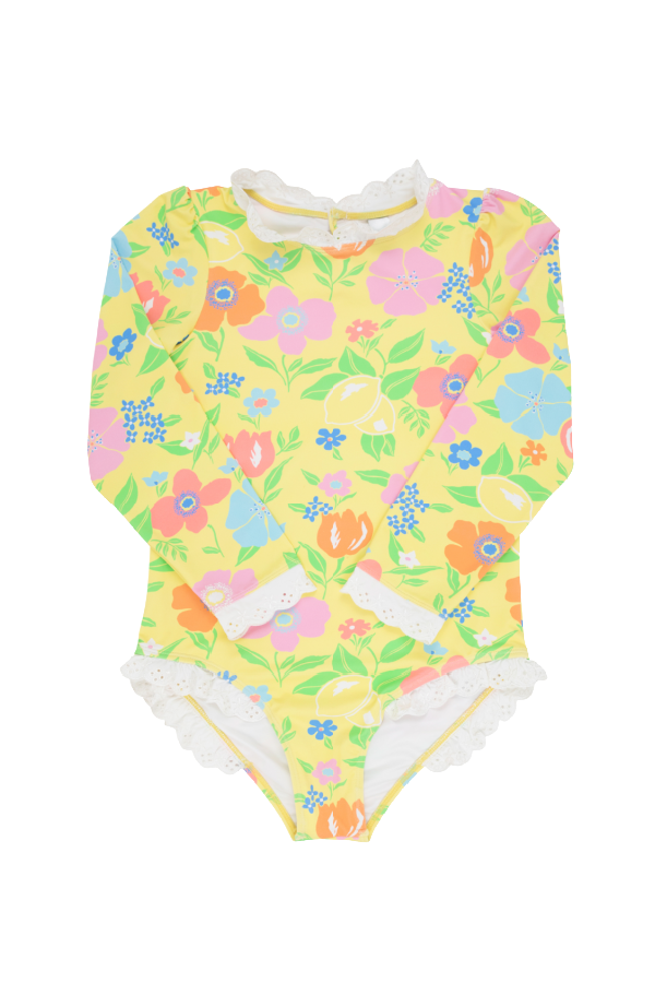 Sarasota Surf-Suit in Boca Blooms (Yellow) with Worth Avenue White