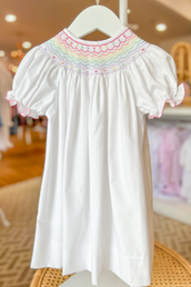 Rainbow Scalloped Smocked Bishop Dress