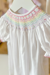 Rainbow Scalloped Smocked Bishop Dress