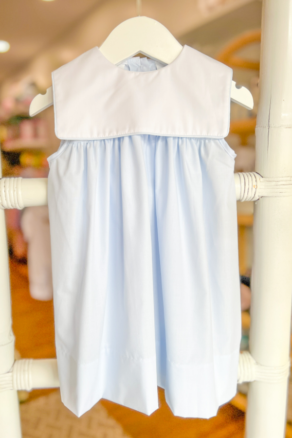 Sleeveless Square Bib Dress in Light Blue