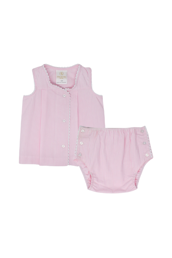 Jill Diaper Set in Pink and White Seersucker