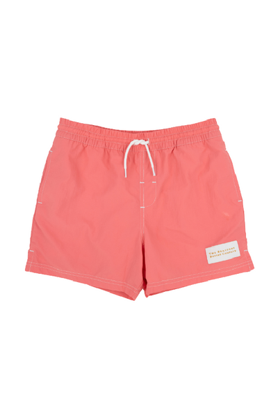 Sarasota Swim Trunks - Stripe in Parrot Cay Coral with Worth Avenue White