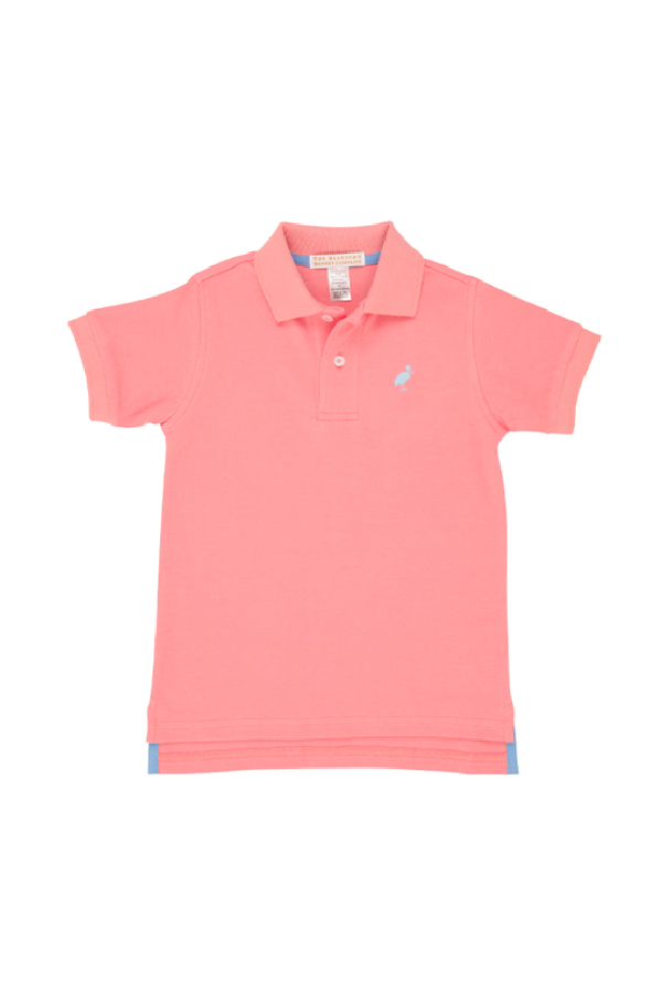 Prim and Proper Polo Short Sleeve in Parrot Cay Coral with Beale Street Blue Stork