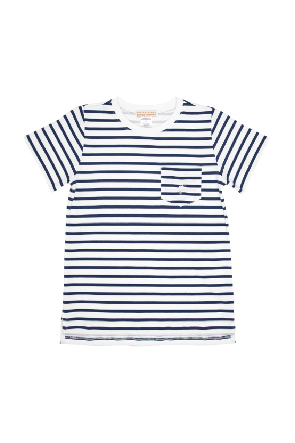 Carter Crewneck Nantucket Navy Stripe with Multicolor Stork