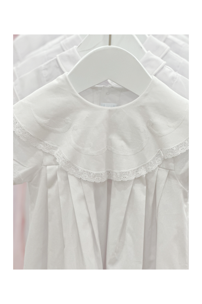 White Christening Gown with Lace and Shadow Stitch
