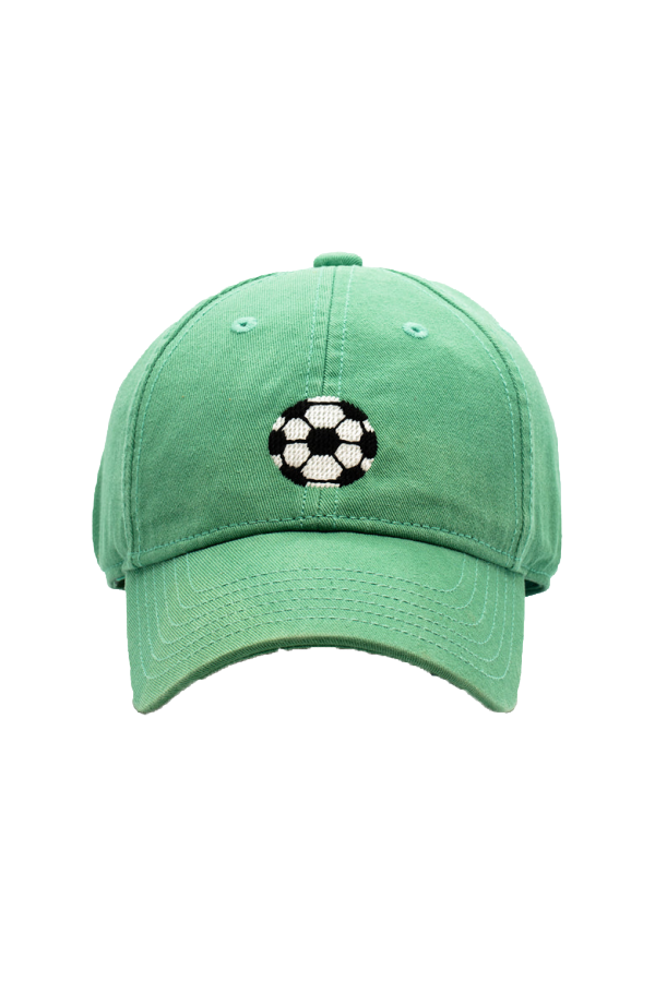 Soccer Needlepoint on Mint Kids Baseball Hat