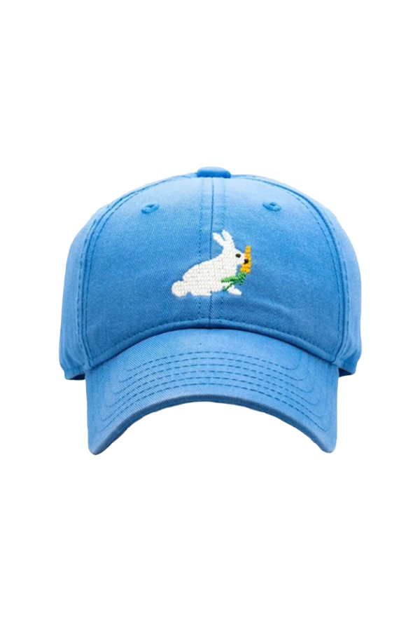 Bunny Carrot Needlepoint on Light Blue Kids Baseball Hat