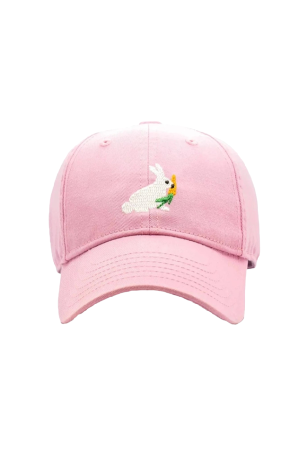 Bunny Carrot Needlepoint on Light Pink Kids Baseball Hat