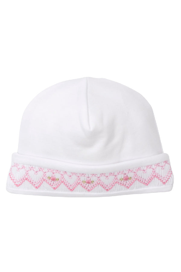 Fall Bishop Hand Smocked White and Pink Hat