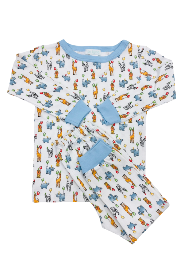 Blue Animal Party Two Piece Pajama Set