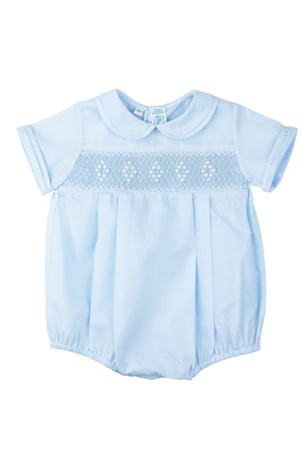 Smocked Embroidered Diamond Creeper - Blue