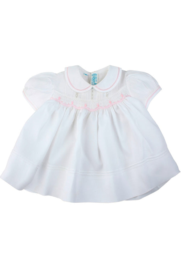 Rosebud Detail Smocked Dress - White