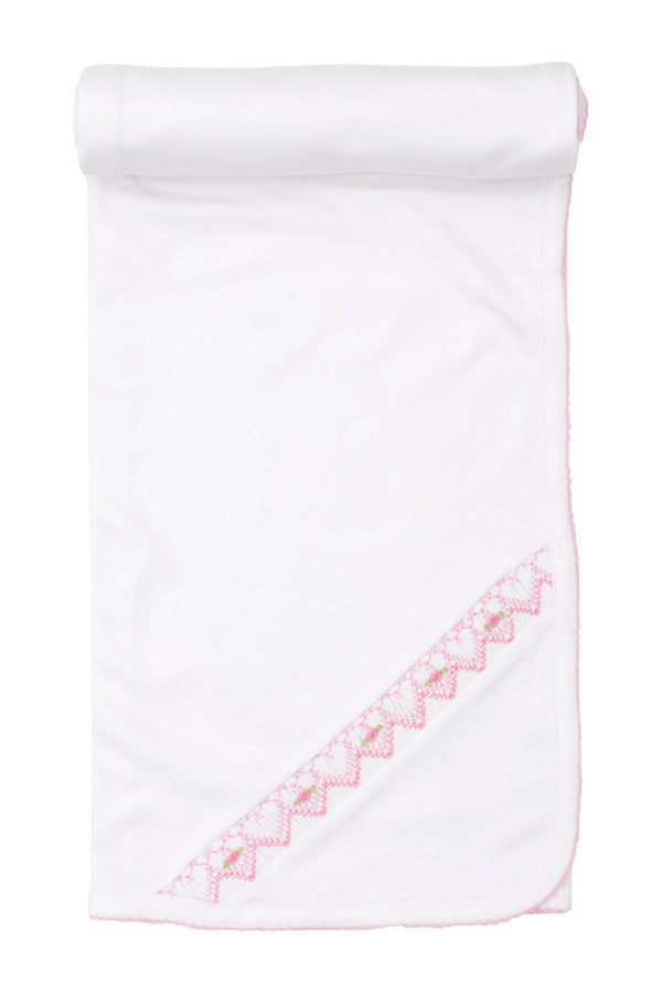 Fall Bishop Hand Smocked White and Pink Blanket