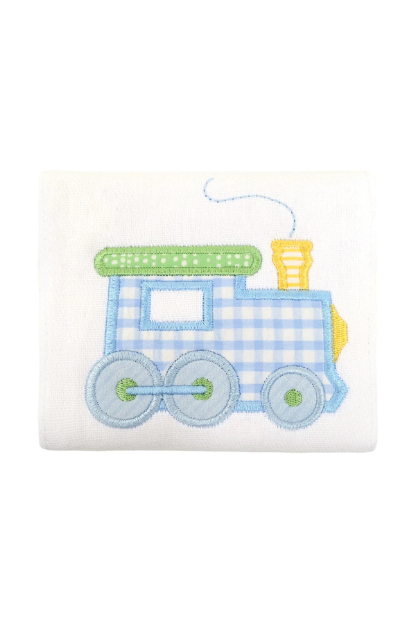 Train Applique Burp Cloth - Baby Blue