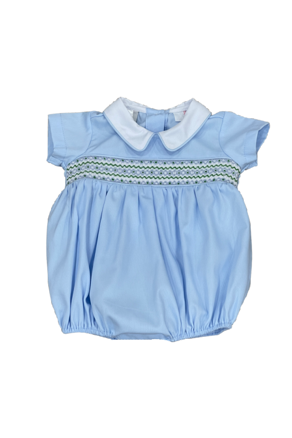 Blue and Green Geometric Smocked Bubble