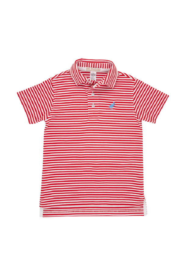 Prim and Proper Polo Short Sleeve in Richmond Red Worth Avenue White Stripe Barbados Blue Stork