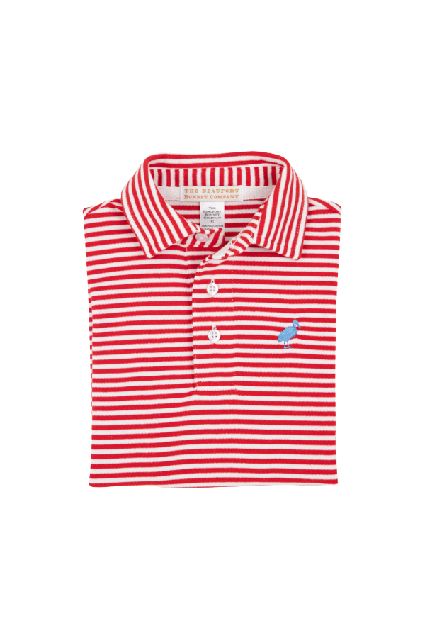 Prim and Proper Polo Short Sleeve in Richmond Red Worth Avenue White Stripe Barbados Blue Stork