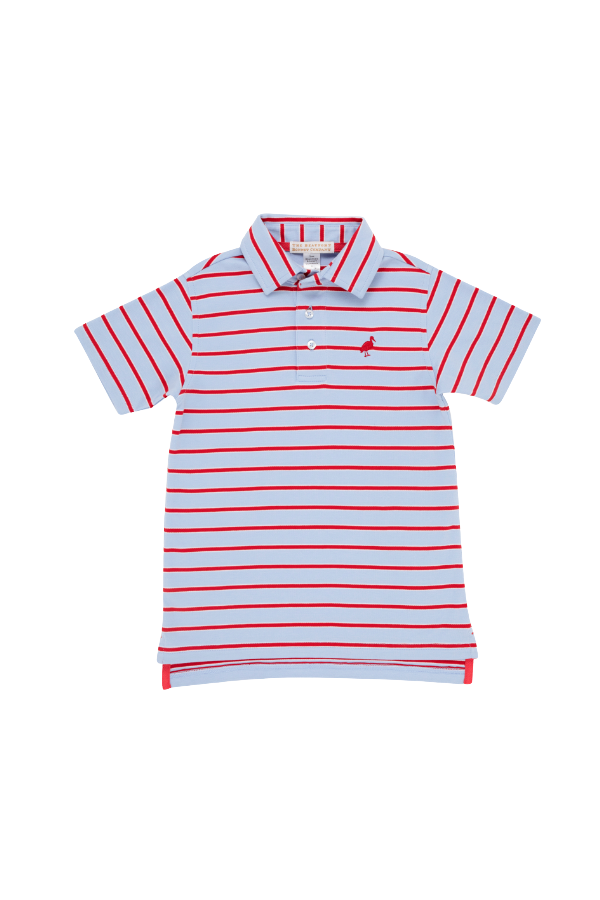 Prim and Proper Polo Short Sleeve in Broward Blue Stripe with Richmond Red