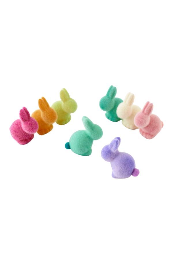 Flocked Pastel Seated Bunny with Pom Pom Tail