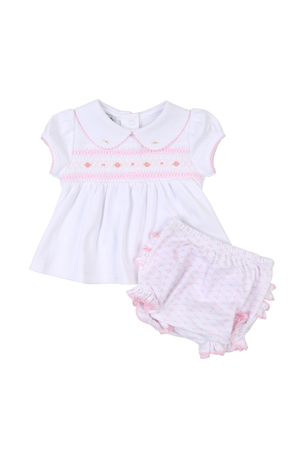 Spring Riley and Ryan Smocked Collared Diaper Set - Pink