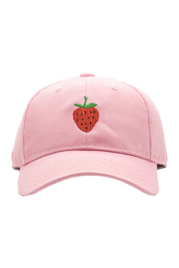 Strawberry Needlepoint on Light Pink Kids Hat