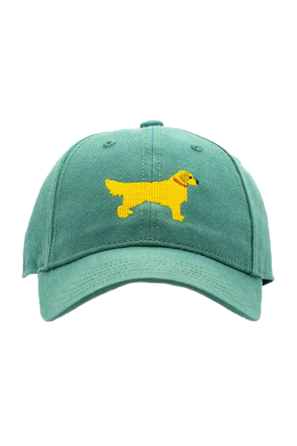 Golden Retriever Needlepoint Moss Green Kids Hat
