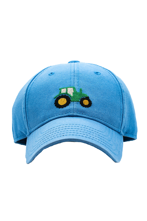 Tractor Needlepoint on Light Blue Kids Hat