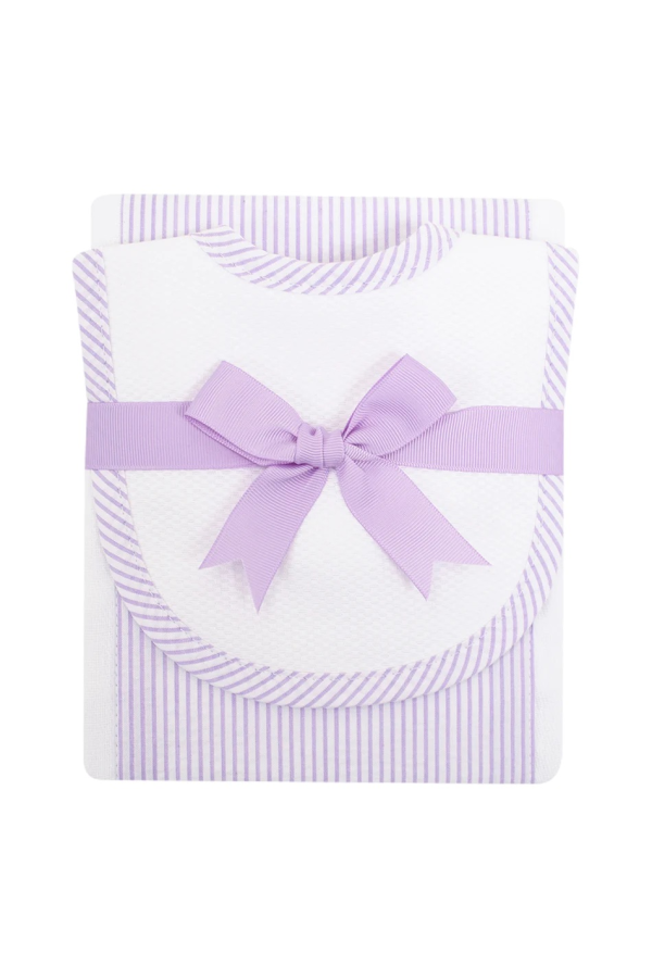 Seersucker Drooler Bib and Burp Set - Lilac