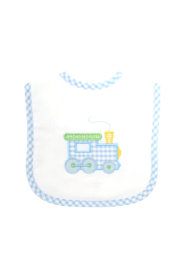 Train Applique Medium Bib - Baby Blue