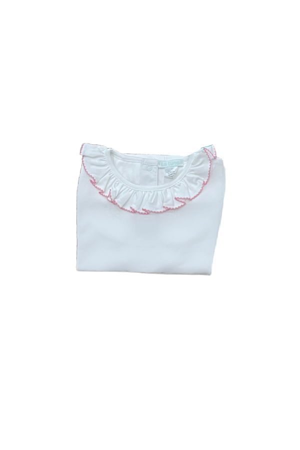 White Ruffle Neck Pima Shirt - Sleeveless