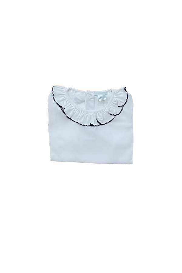 White Ruffle Neck Pima Shirt - Sleeveless