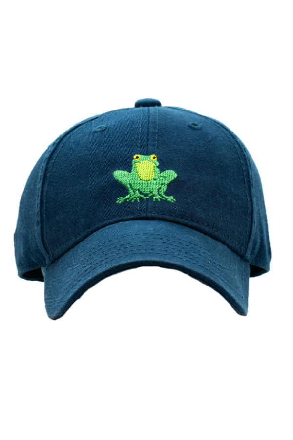 Frog Needlepoint on Navy Kids Hat