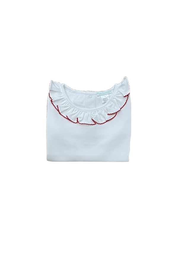 White Ruffle Neck Pima Shirt - Sleeveless
