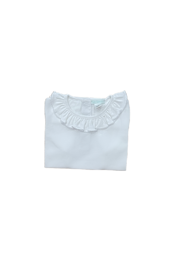 White Ruffle Neck Pima Shirt - Sleeveless
