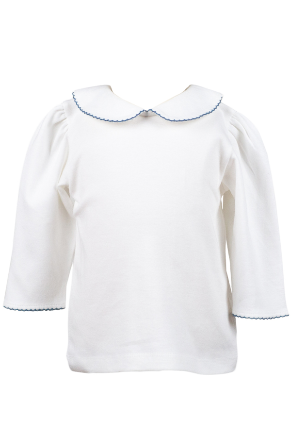 White Knit 3/4 Shirt Navy Blue Trim