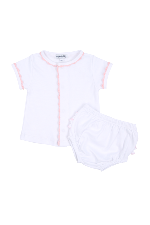 Baby Joy Embroidered Ruffle Diaper Set - Pink