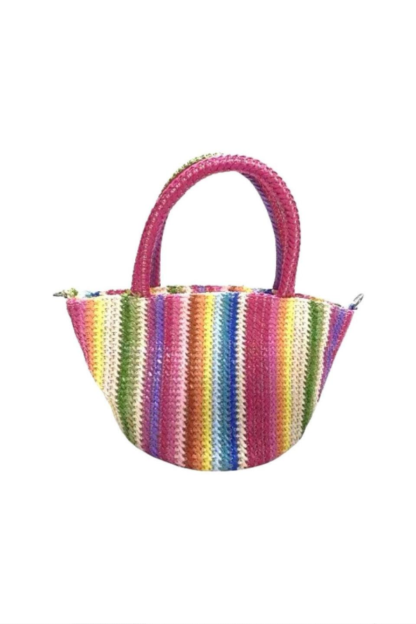 Rainbow Raffia Tote Bag