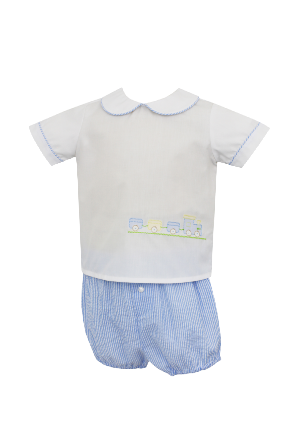 Train Diaper Set - Light Blue Stripe Seersucker