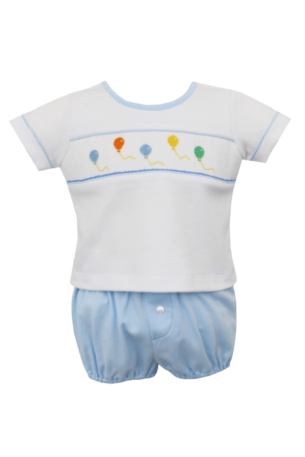 Balloon Smocked Knit Boy Diaper Set - Blue